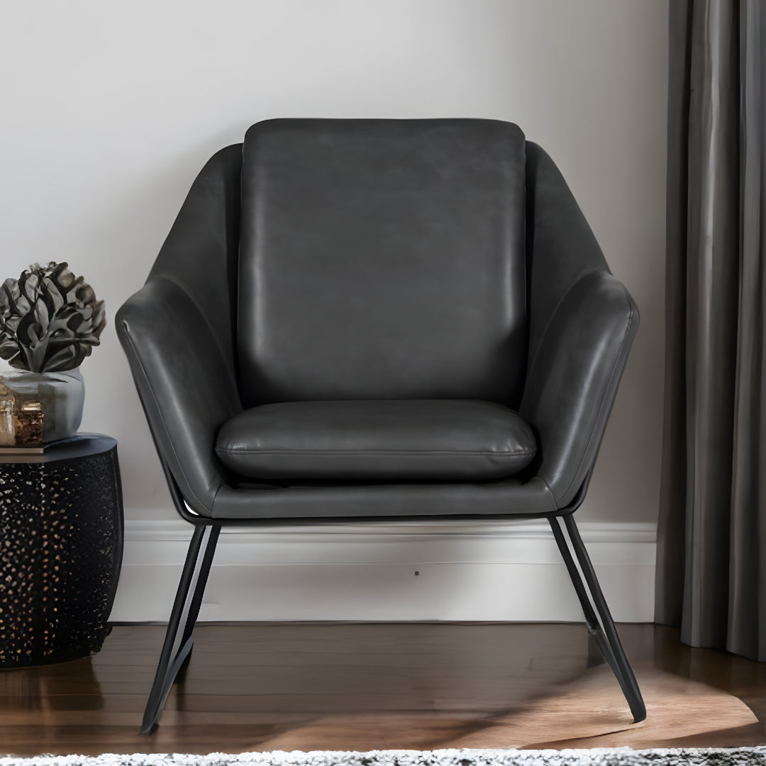 31" Dark Gray And Black Faux Leather Lounge Chair