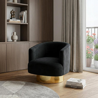 31" Black And Gold Velvet Barrel Chair