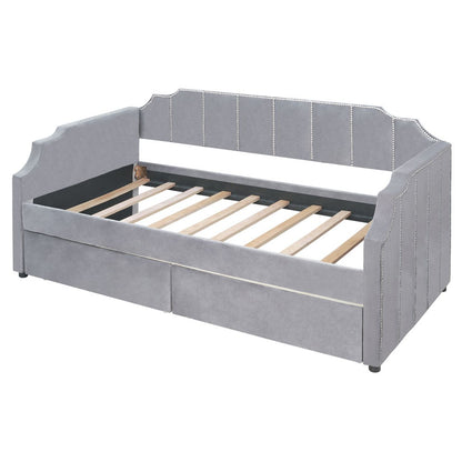 Twin Gray Upholstered Polyester Blend Bed