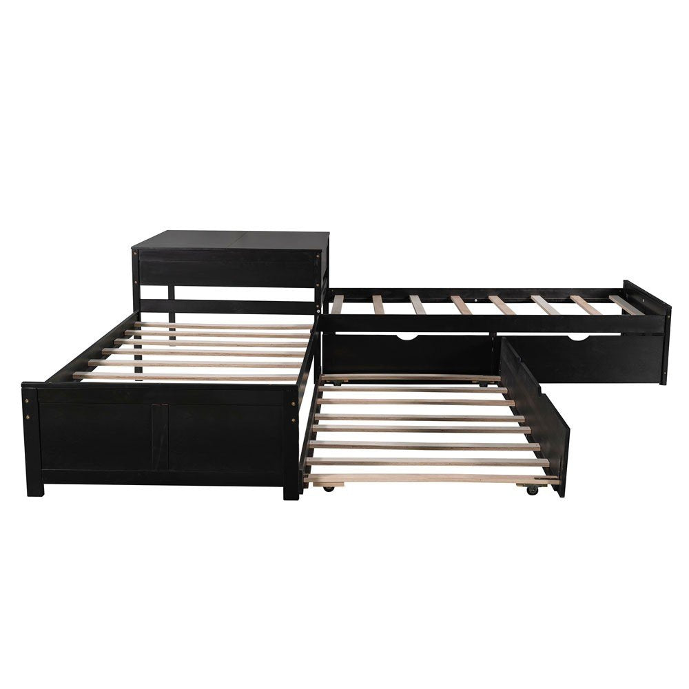 Espresso Wood Twin Bed Frame with Trundle