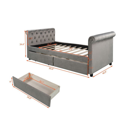Gray Wood Tufted Upholstered Twin Sleigh Bed Frame