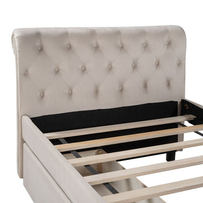 Twin Tufted Beige Upholstered Polyester Blend Bed