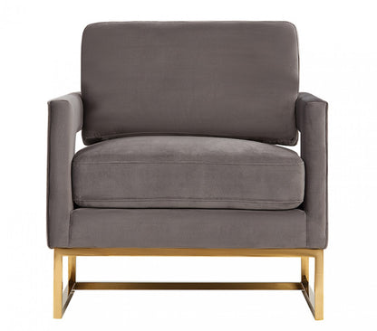 34" Gray And Gold Velvet Arm Chair