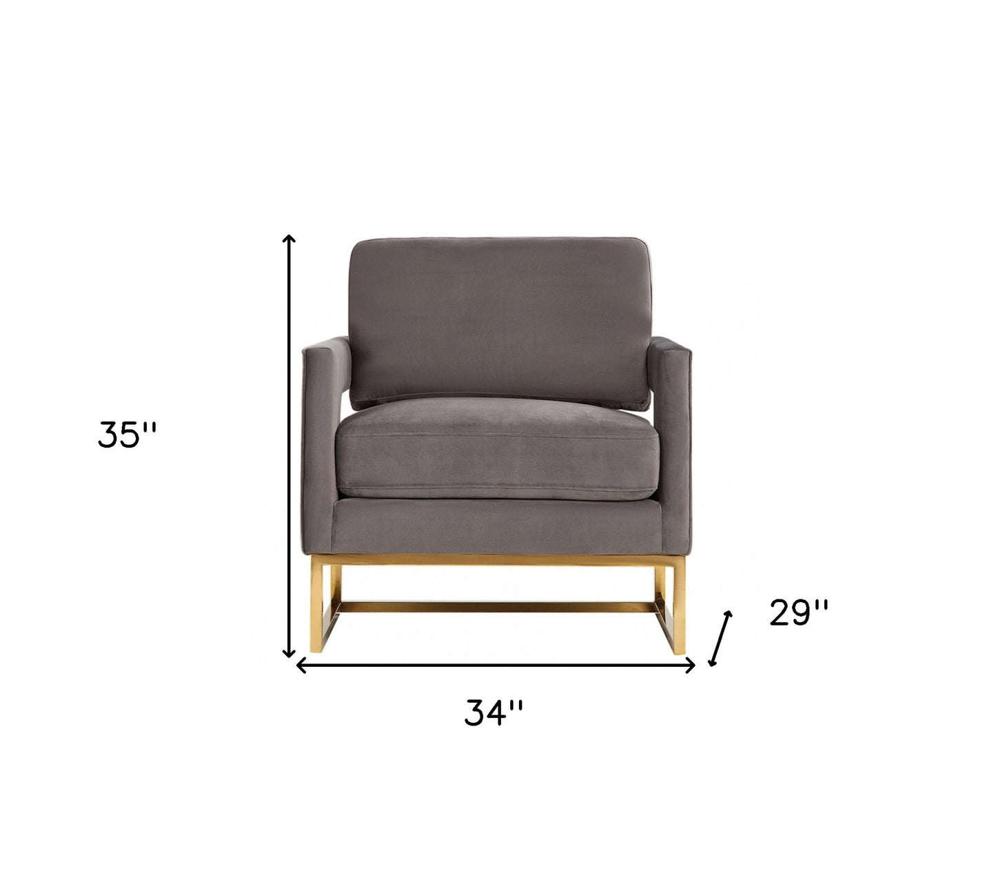 34" Gray And Gold Velvet Arm Chair