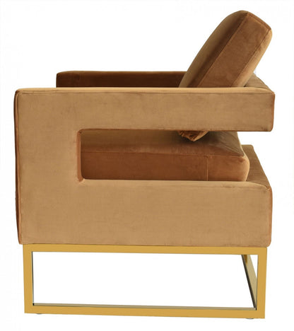 34" Camel And Gold Velvet Arm Chair