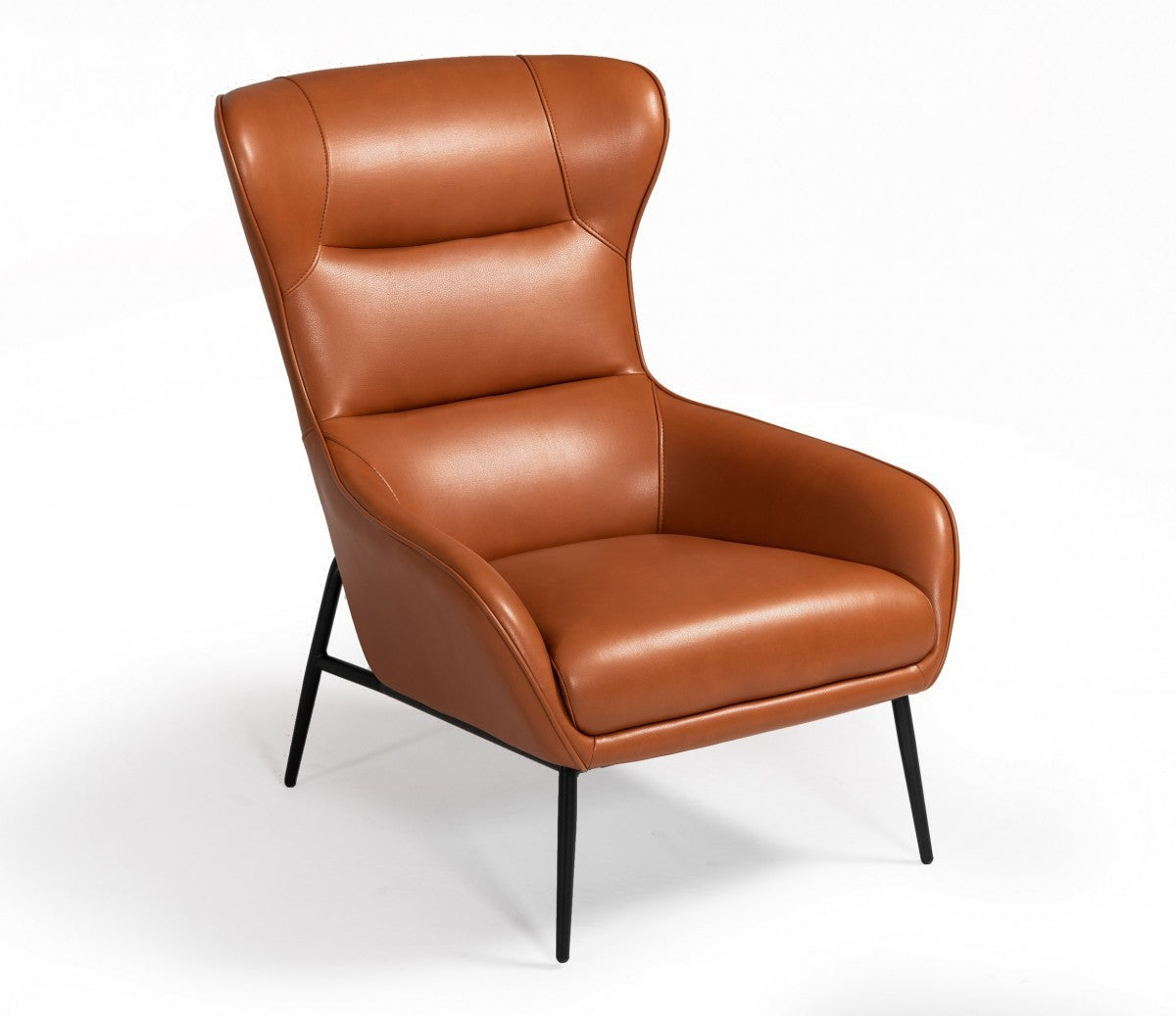 26" Orange And Black Faux Leather Wingback Chair