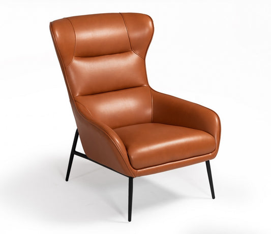 26" Orange And Black Faux Leather Wingback Chair