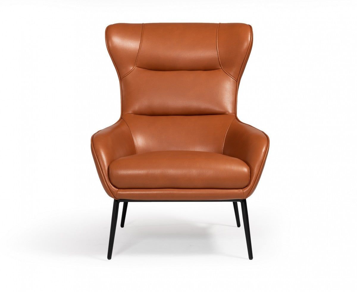 26" Orange And Black Faux Leather Wingback Chair