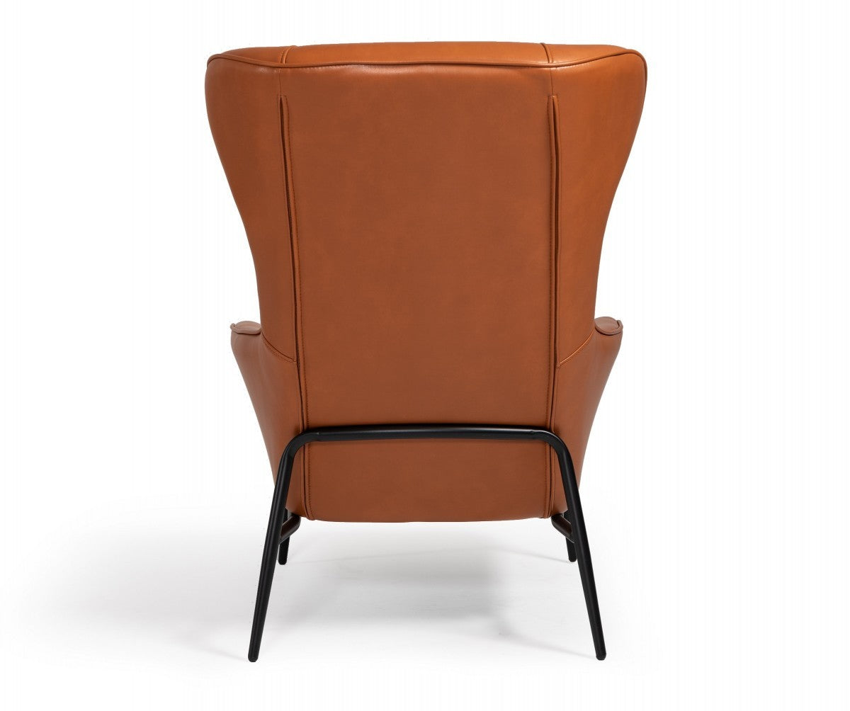 26" Orange And Black Faux Leather Wingback Chair