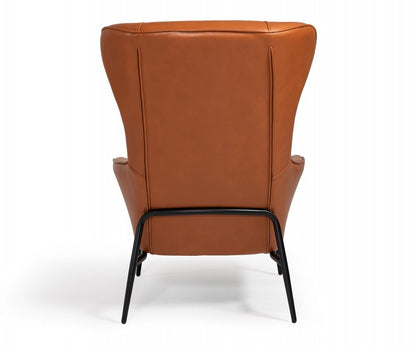 26" Orange And Black Faux Leather Wingback Chair