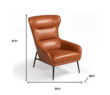 26" Orange And Black Faux Leather Wingback Chair