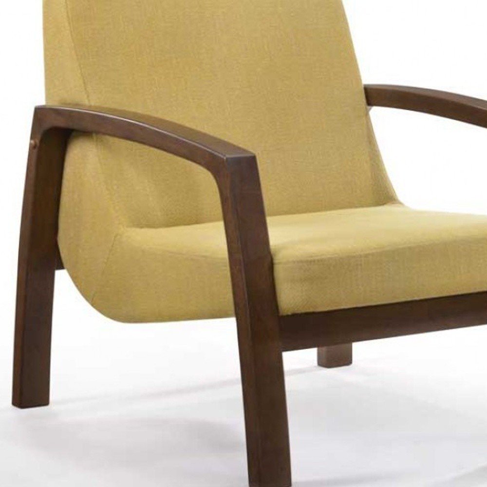 26" Yellow And Brown Linen Arm Chair