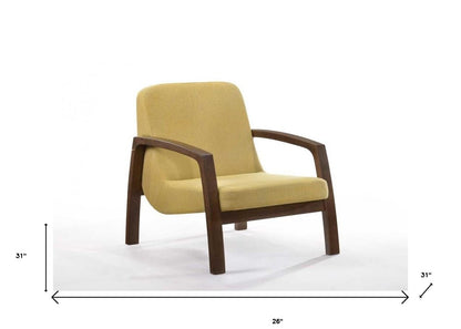 26" Yellow And Brown Linen Arm Chair