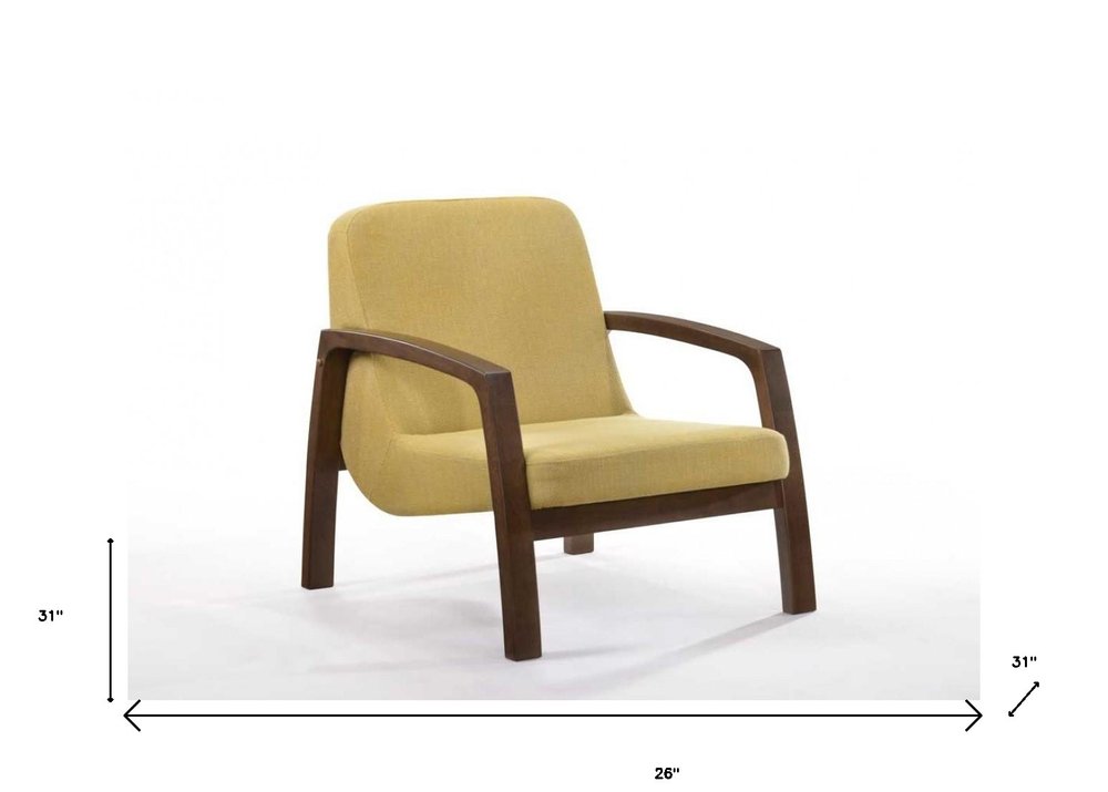 26" Yellow And Brown Linen Arm Chair