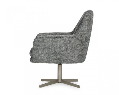 32" Dark Slate Gray And Gray And Silver Upholstered Geometric Swivel Arm Chair