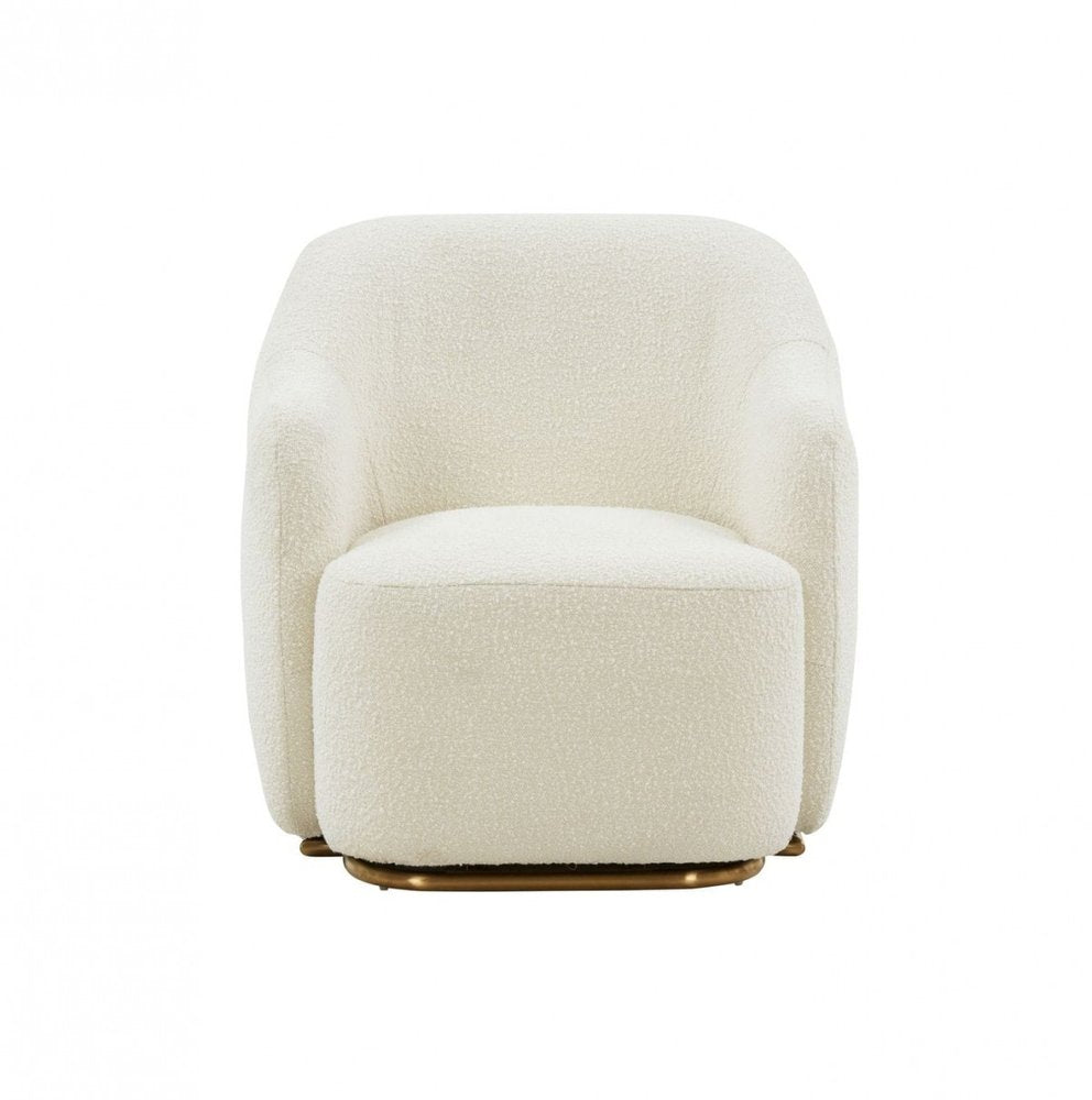 30" Off White And Gold Upholstered Swivel Arm Chair
