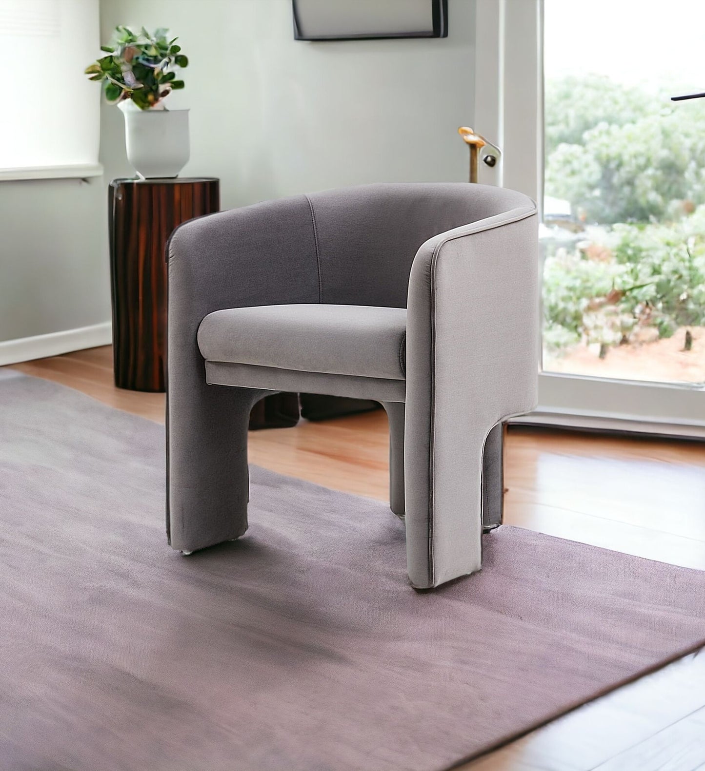 28" Contemporary Dark Gray Velvet Three Legged Chair