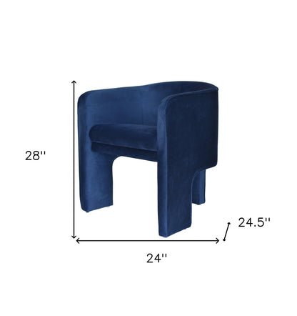 28" Contemporary Royal Blue Gray Velvet Three Legged Chair