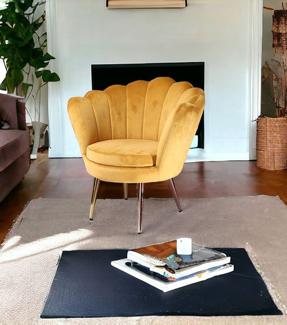 32" Gold Velvet Tufted Barrel Chair