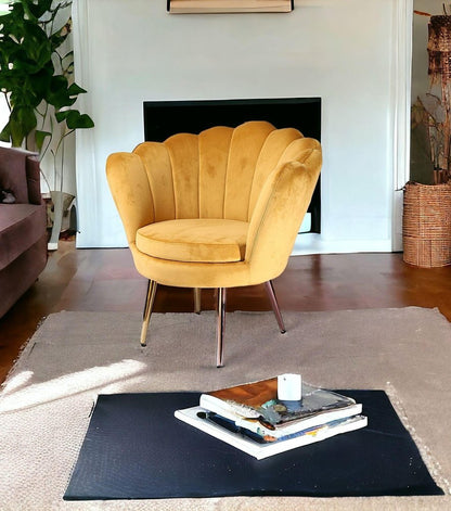 32" Gold Velvet Tufted Barrel Chair