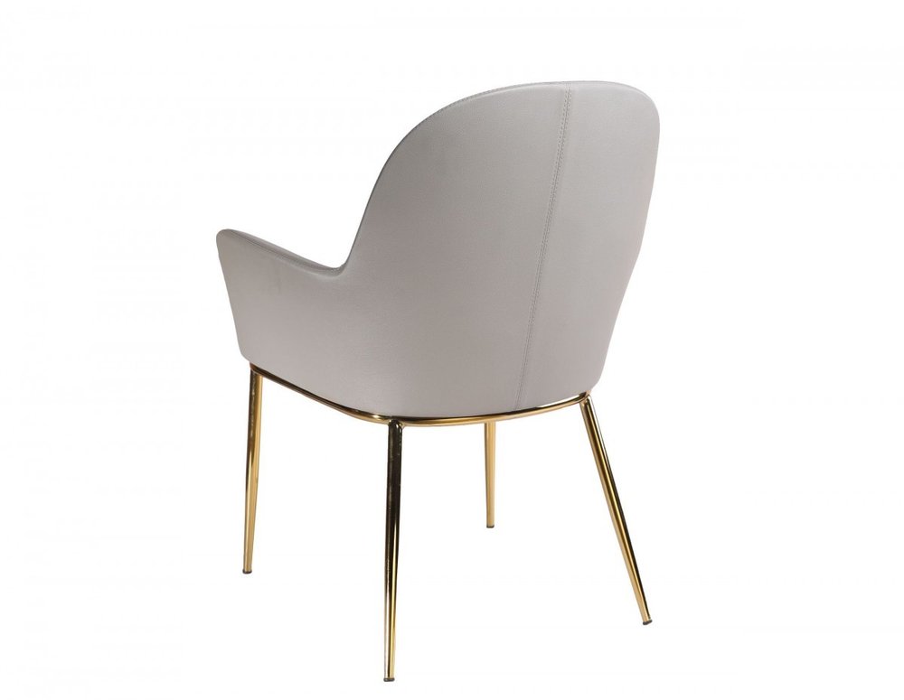 26" Gray And Gold Faux Leather Arm Chair