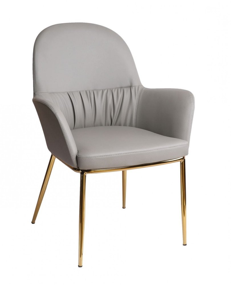 26" Gray And Gold Faux Leather Arm Chair