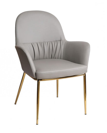 26" Gray And Gold Faux Leather Arm Chair