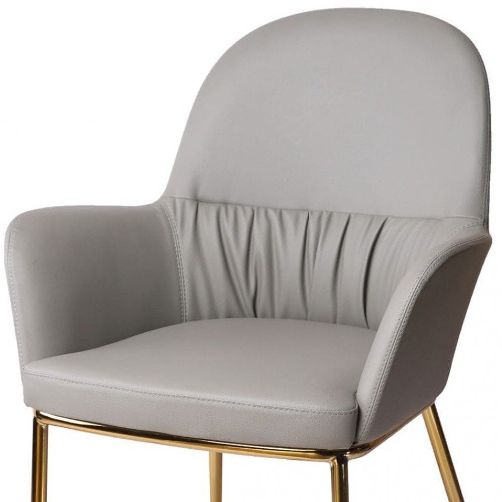26" Gray And Gold Faux Leather Arm Chair