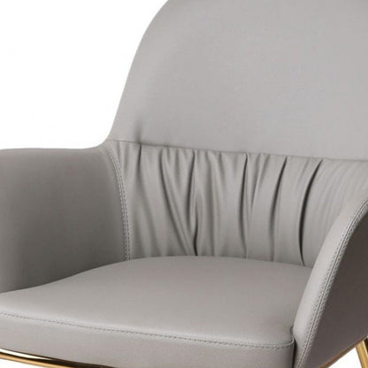 26" Gray And Gold Faux Leather Arm Chair