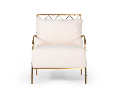 Stylish White and Gold Velvet A Frame Accent Chair