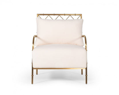 25" White And Gold Velvet Arm Chair