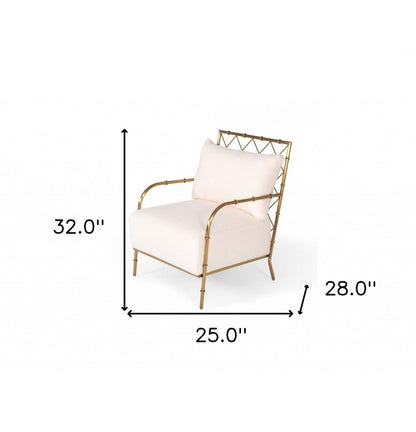 25" White And Gold Velvet Arm Chair