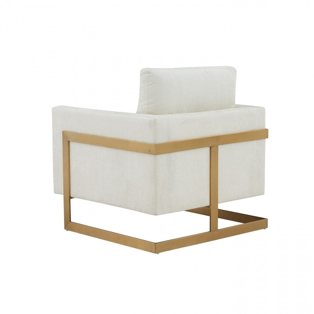 34" Cream And Gold Upholstered Arm Chair