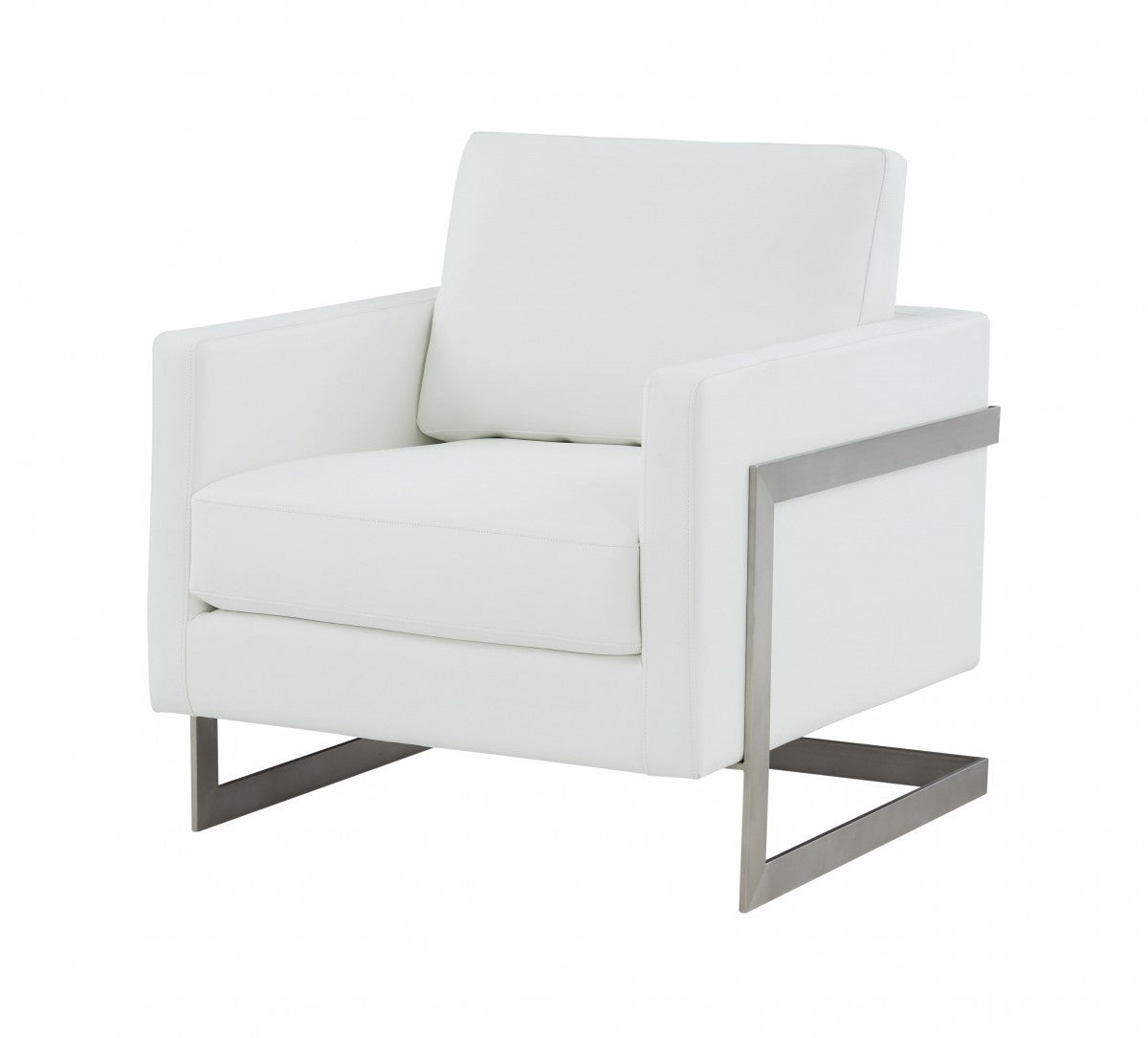 34" White And Silver Faux Leather Arm Chair