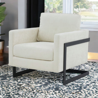 31" Cream And Black Fabric Club Chair