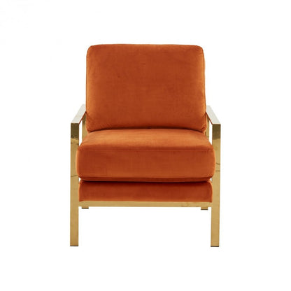 28" Orange And Gold Velvet Arm Chair