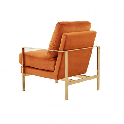 28" Orange And Gold Velvet Arm Chair