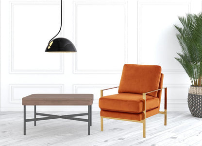 28" Orange And Gold Velvet Arm Chair