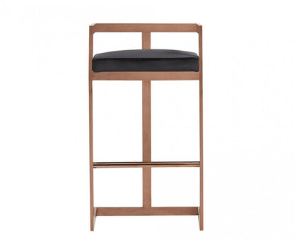 30" Black And Rose Gold Velvet And Steel Low Back Bar Height Bar Chair