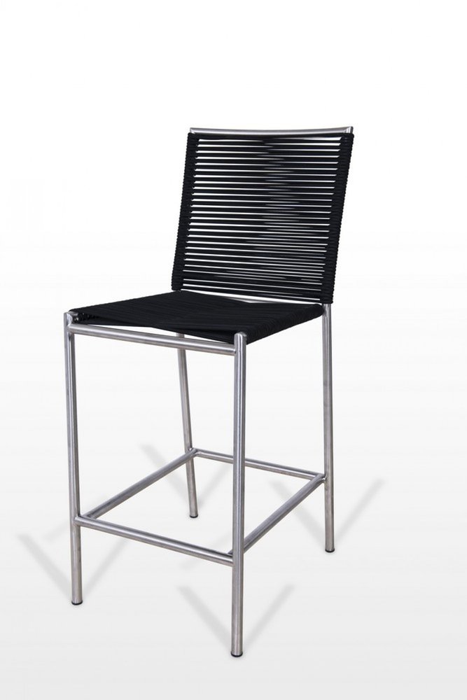 30" Black And Silver Fabric And Steel Bar Height Bar Chair