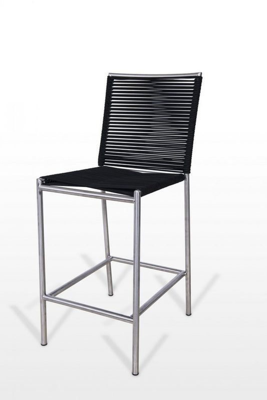 30" Black And Silver Fabric And Steel Bar Height Bar Chair