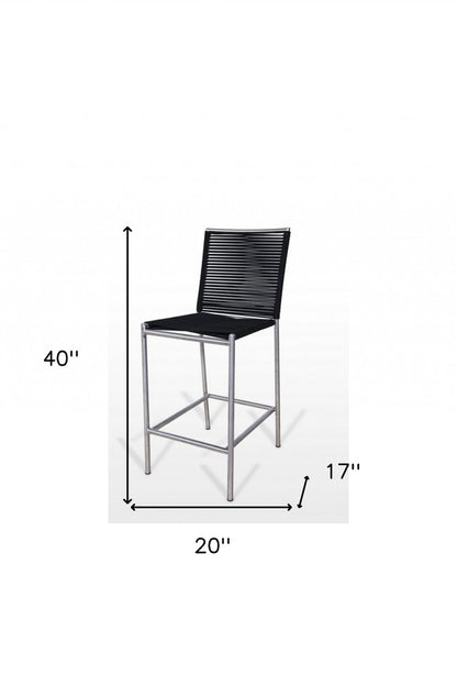 30" Black And Silver Fabric And Steel Bar Height Bar Chair