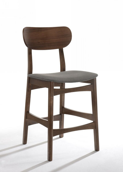 Set of Two 29" Gray And Brown Fabric And Solid Wood Low Back Bar Height Bar Chairs