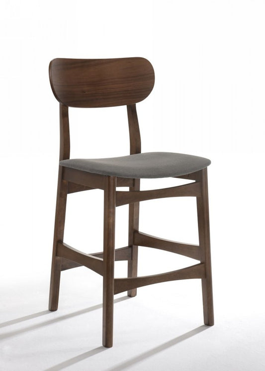 Set of Two 29" Gray And Brown Fabric And Solid Wood Low Back Bar Height Bar Chairs
