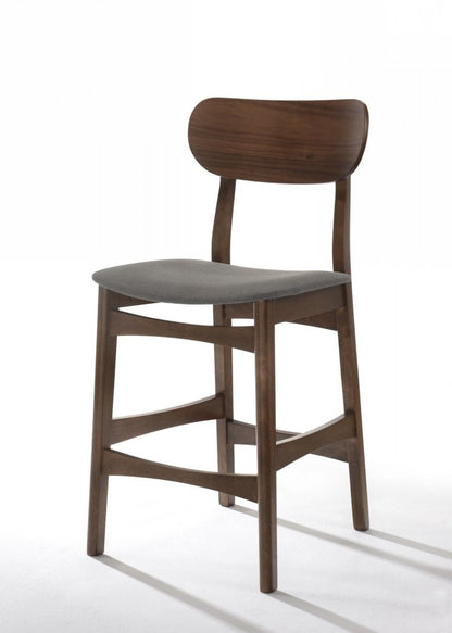Set of Two 29" Gray And Brown Fabric And Solid Wood Low Back Bar Height Bar Chairs