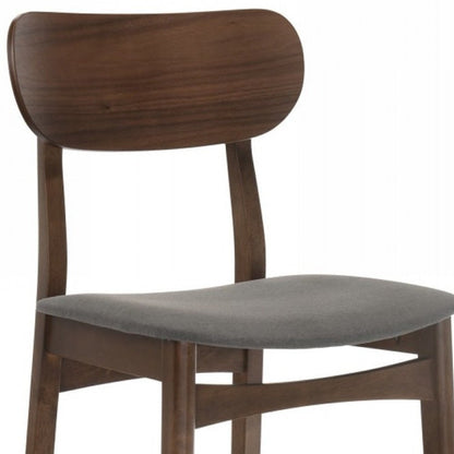 Set of Two 29" Gray And Brown Fabric And Solid Wood Low Back Bar Height Bar Chairs
