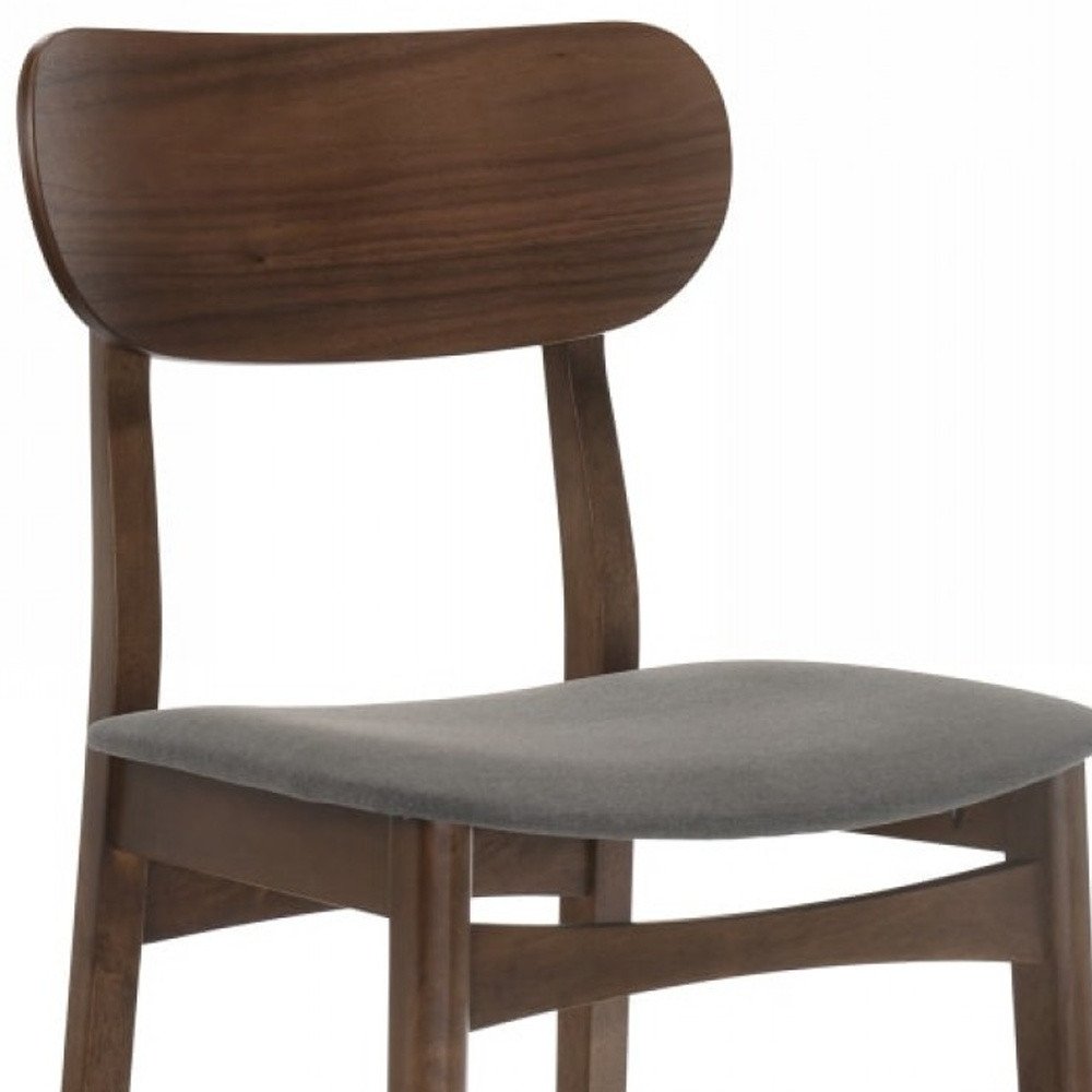 Set of Two 29" Gray And Brown Fabric And Solid Wood Low Back Bar Height Bar Chairs
