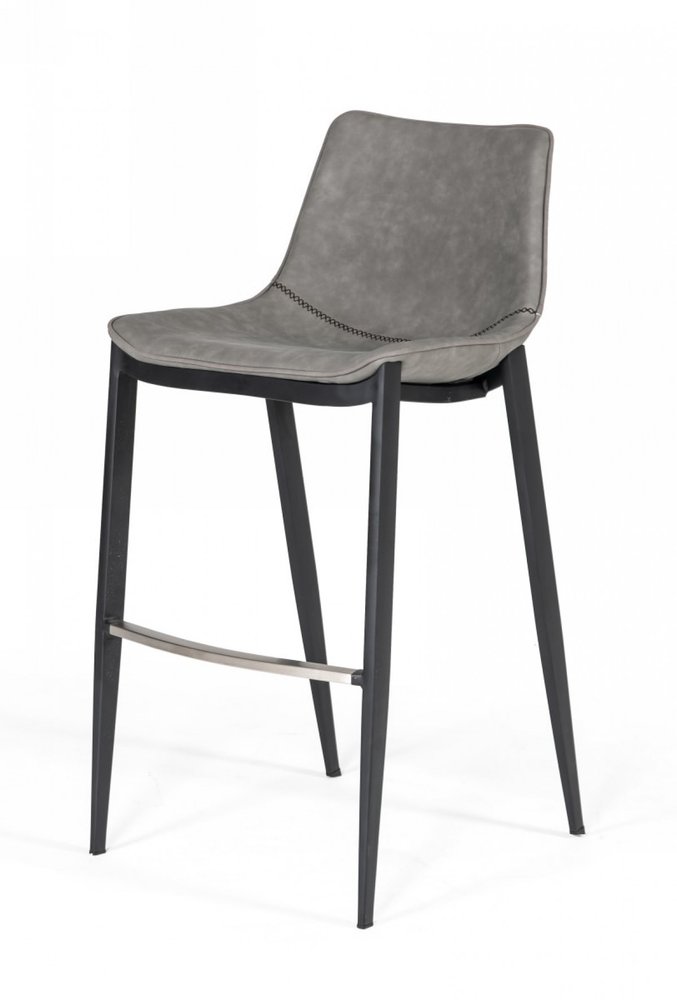 Set of Two 30" Gray And Black Faux Leather And Faux Leather And Steel Bar Height Bar Chairs