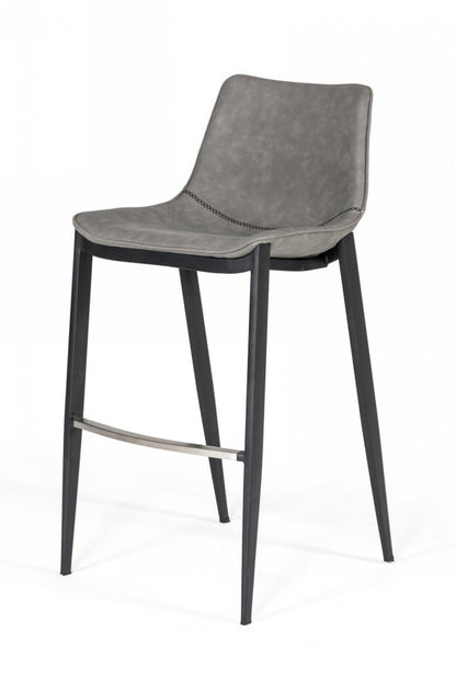 Set of Two 30" Gray And Black Faux Leather And Faux Leather And Steel Bar Height Bar Chairs