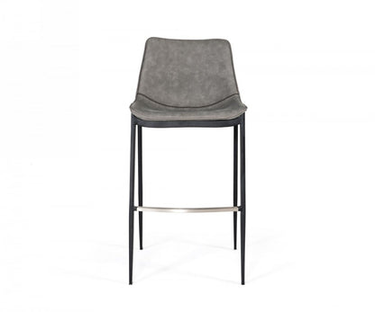 Set of Two 30" Gray And Black Faux Leather And Faux Leather And Steel Bar Height Bar Chairs